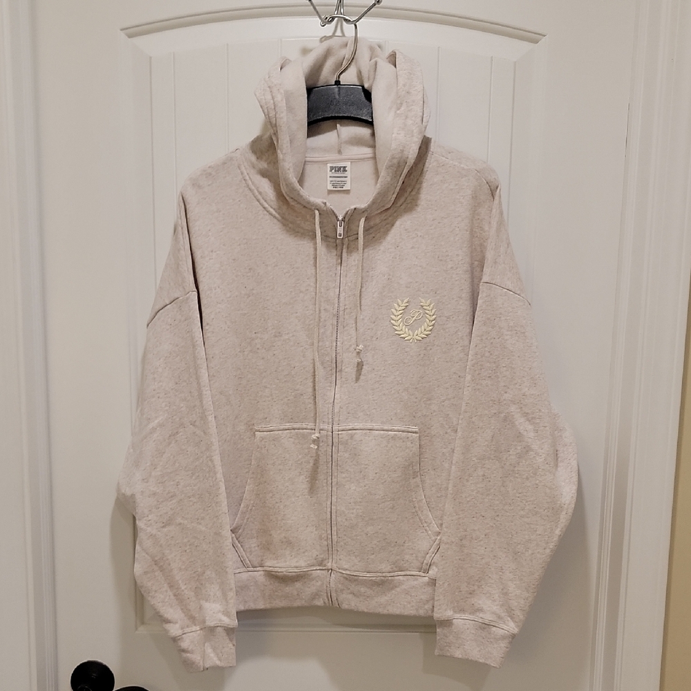 PINK Victoria's Secret Full Zip Biege Hoodie Size XXL